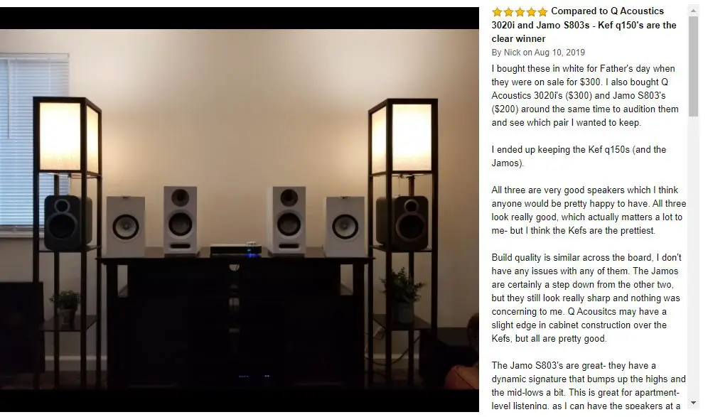 buyer testimonial and bookshelf speaker set up of the kef q150